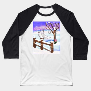 Snow dove of Peace - white dove in tranquil winter scenery Baseball T-Shirt